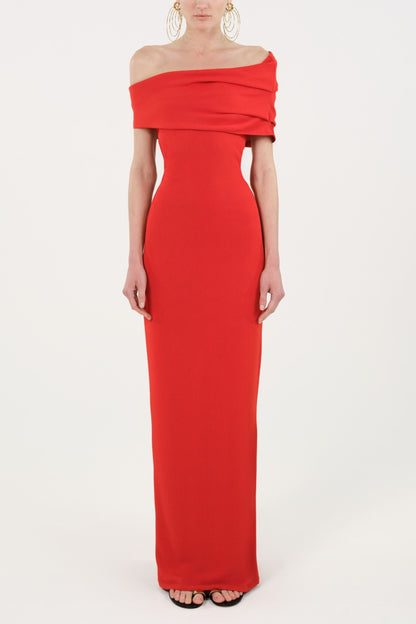 Asymmetric Off-Shoulder Maxi Dress with Cutout Detail
