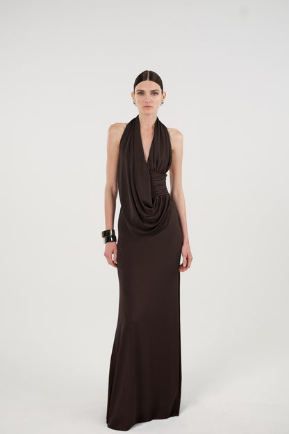 Draped Halterneck Maxi Dress