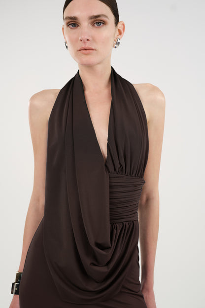 Draped Halterneck Maxi Dress