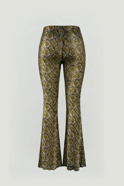 Snake Print Low-Rise Flare Trousers