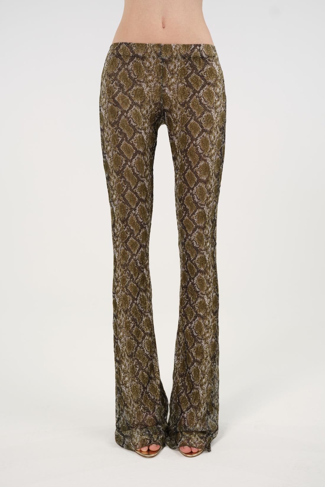 Snake Print Low-Rise Flare Trousers
