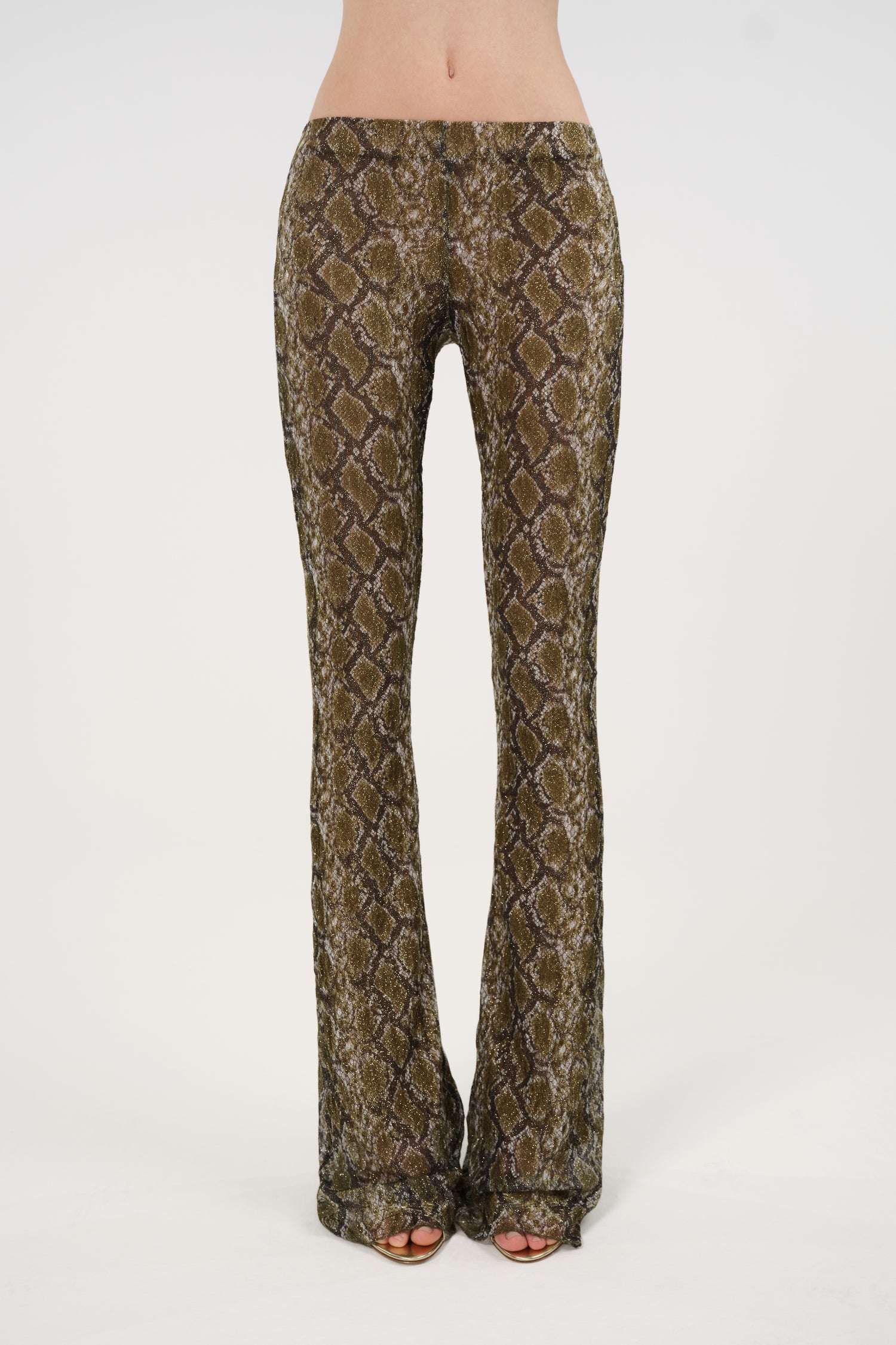 Snake Print Low-Rise Flare Trousers