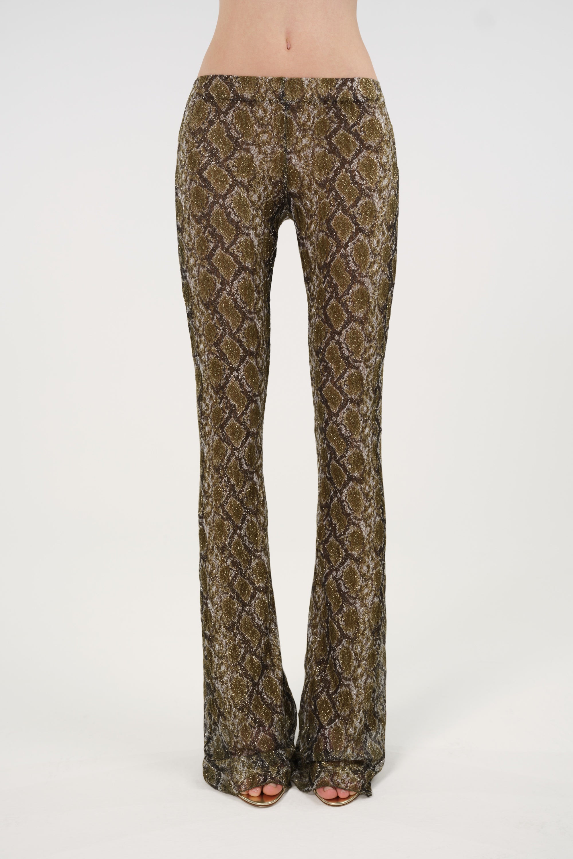 Snake Print Low-Rise Flare Trousers
