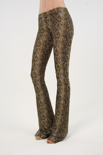 Snake Print Low-Rise Flare Trousers