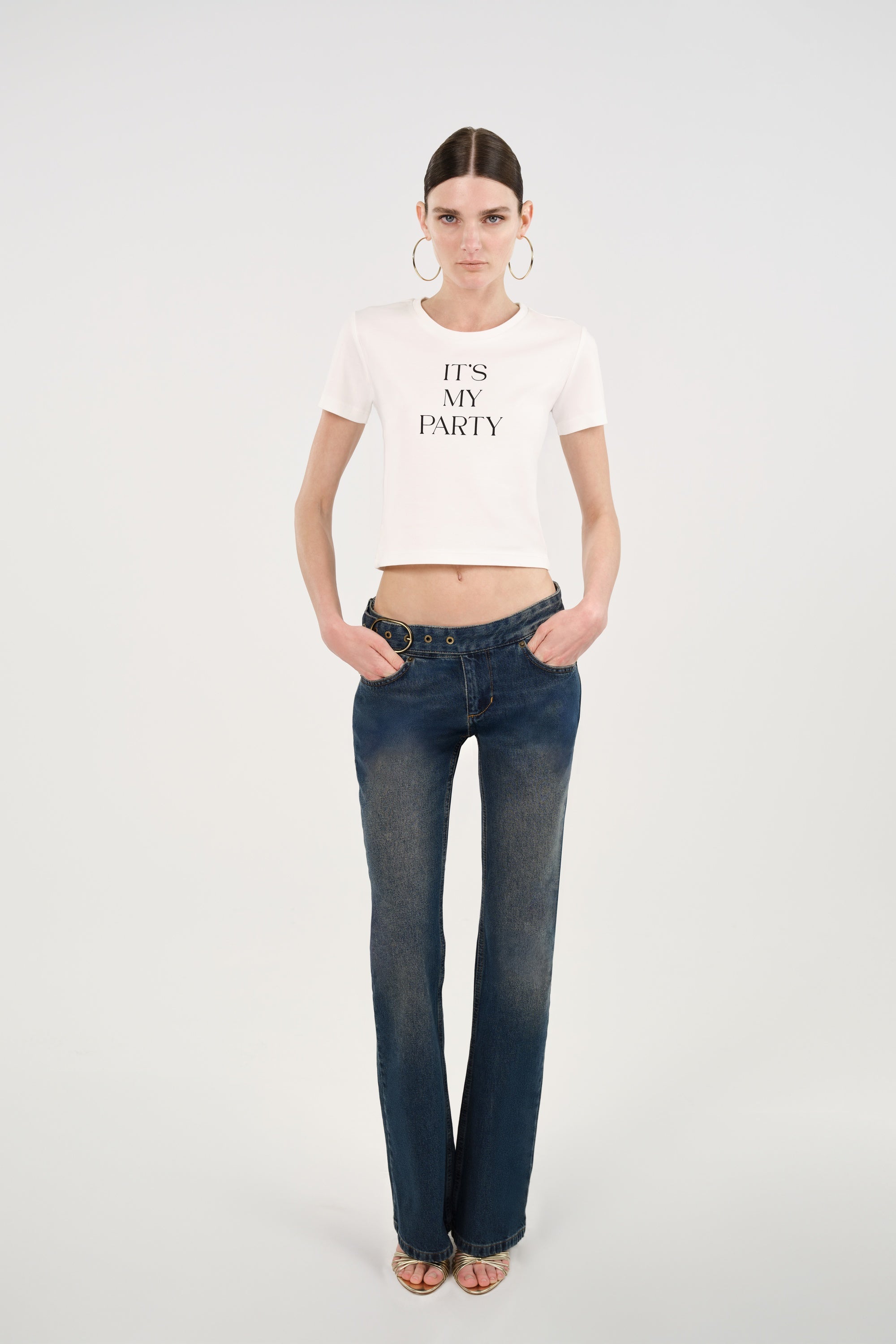 Crew Neck Cropped Slogan T-Shirt