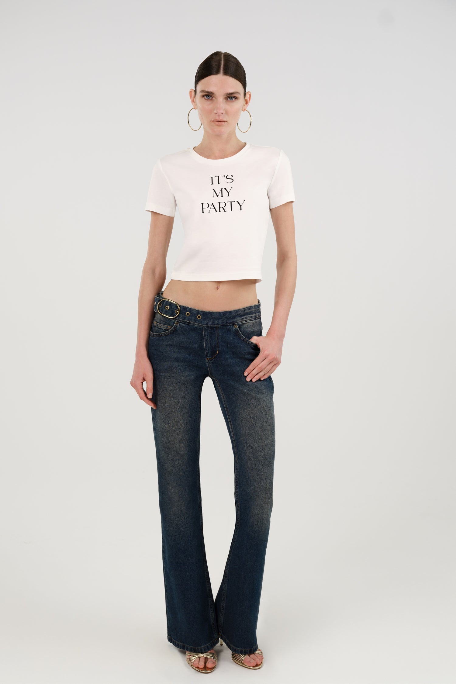 Crew Neck Cropped Slogan T-Shirt
