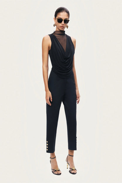 Draped Mesh-Panel Bodysuit