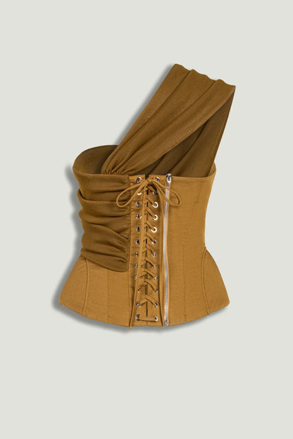 One-Shoulder Draped Gabardine Bustier