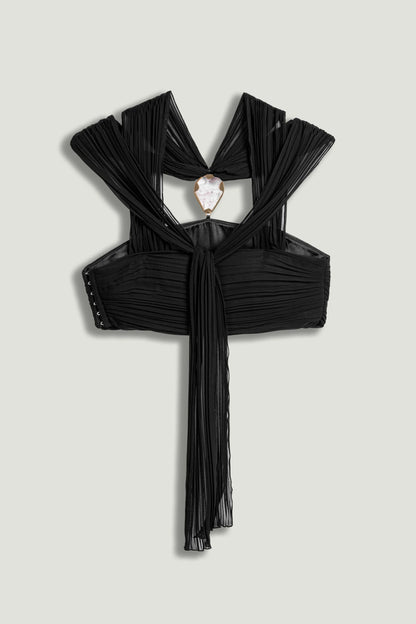 Black Strapless Draped Bustier Top