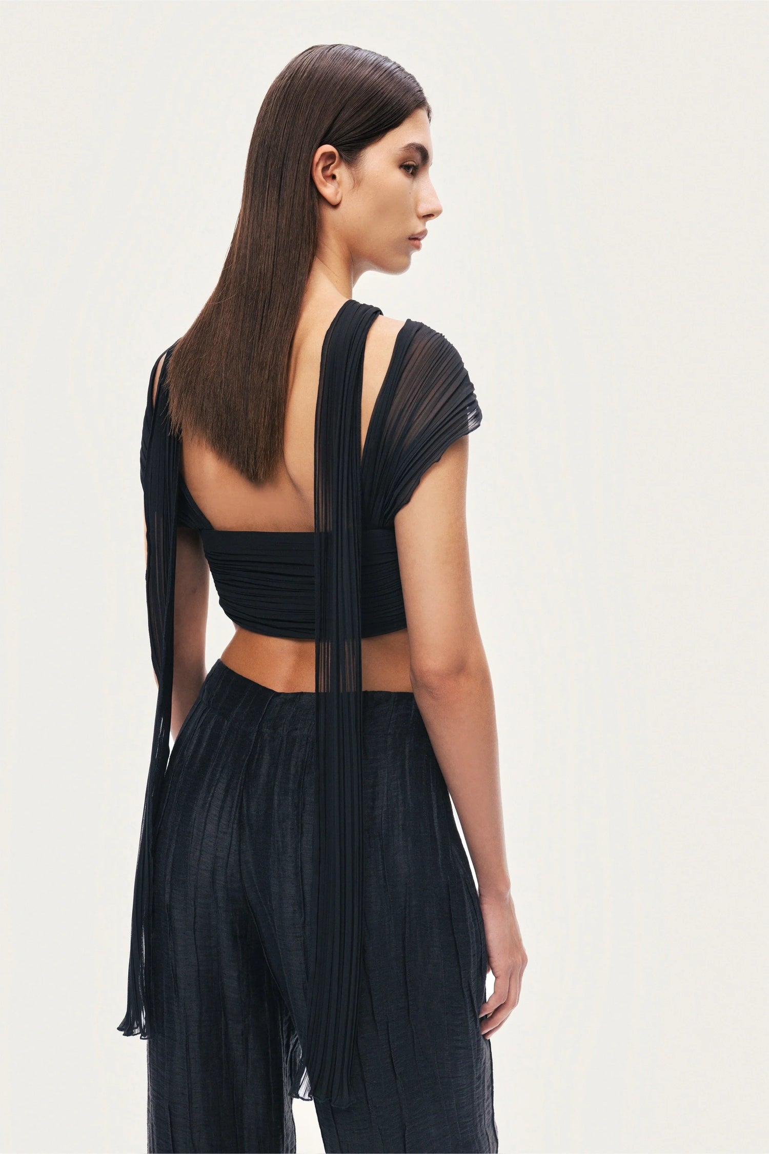 Black Strapless Draped Bustier Top