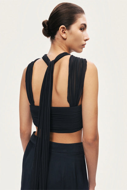 Black Strapless Draped Bustier Top