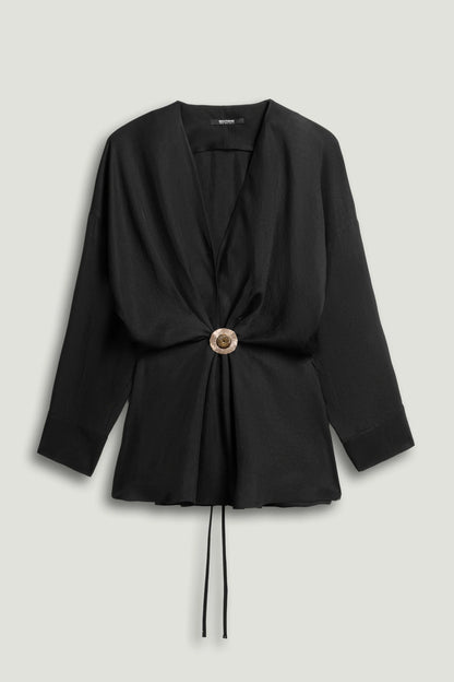 Draped Buckle-Detail Shirt