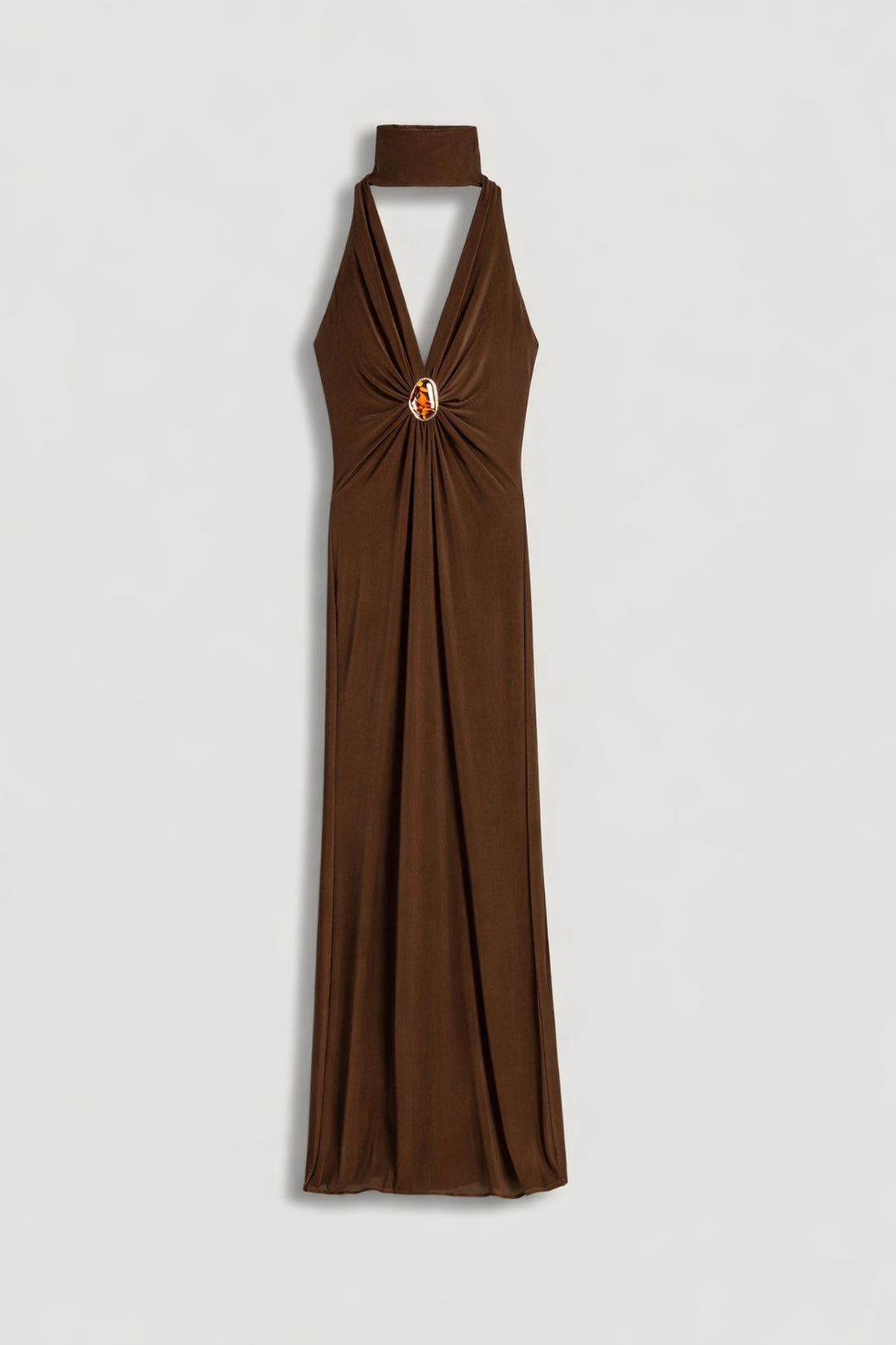 Buckle-Detail Stand Collar Maxi Dress