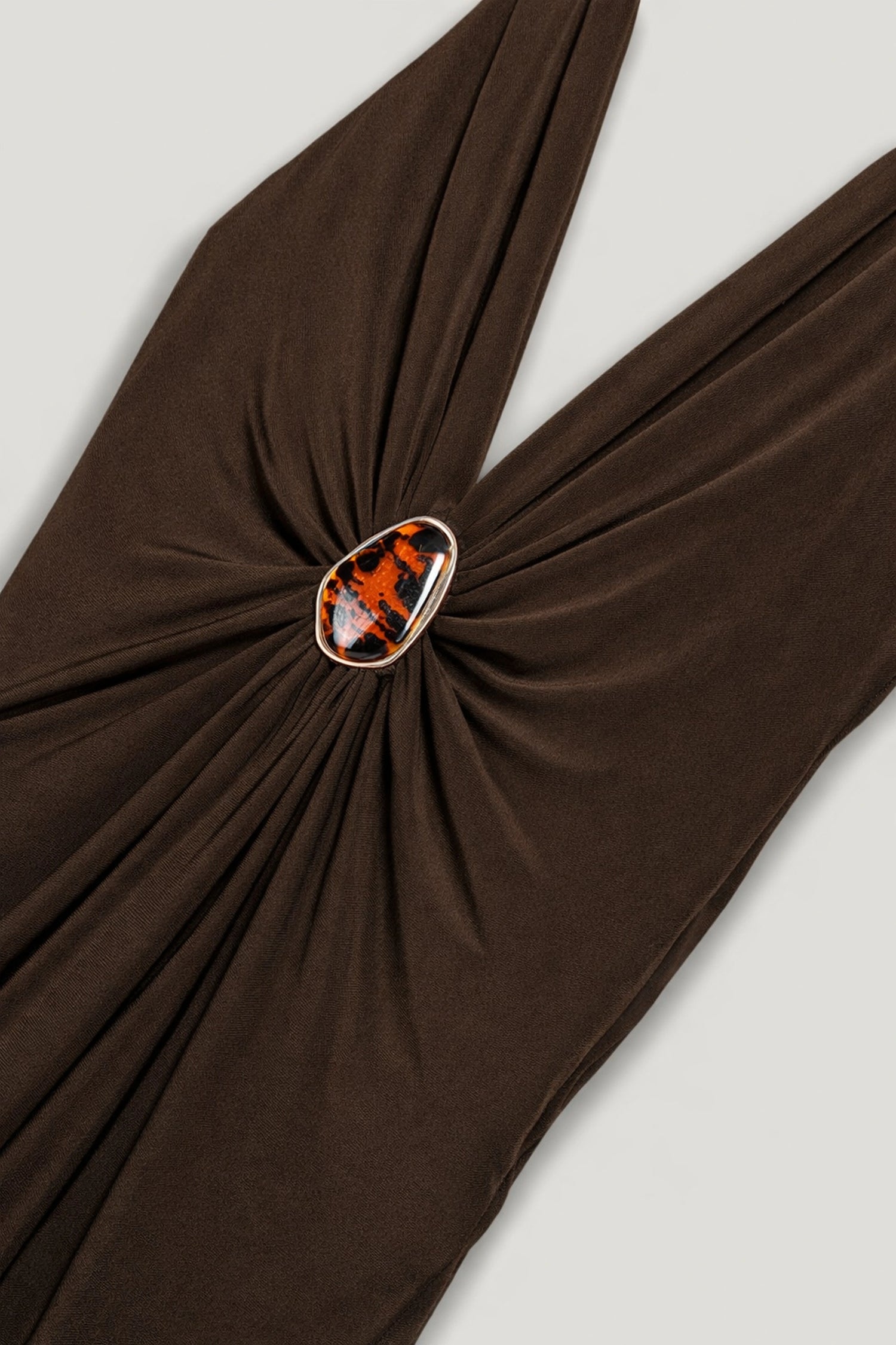 Buckle-Detail Stand Collar Maxi Dress