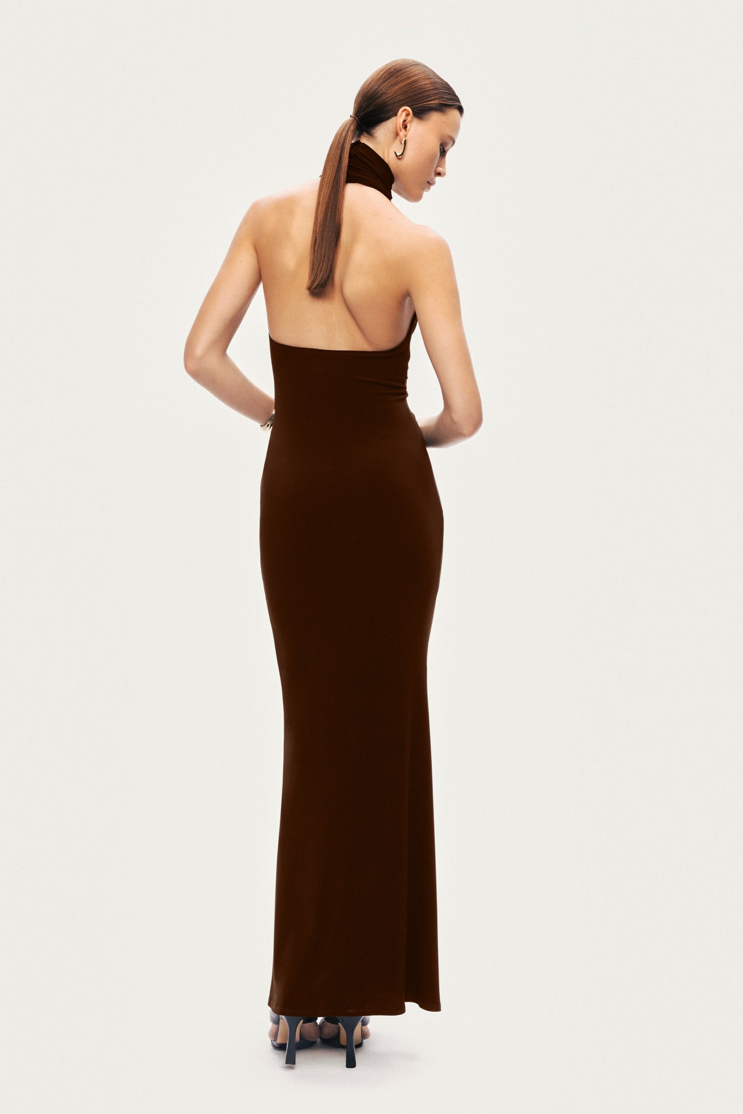 Buckle-Detail Stand Collar Maxi Dress