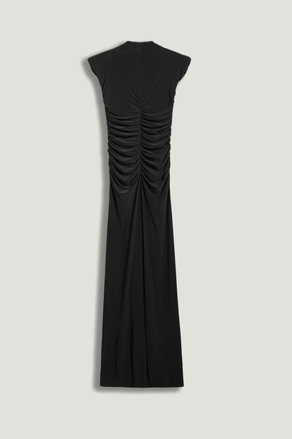 Ruched Deep V-Neck Maxi Dress