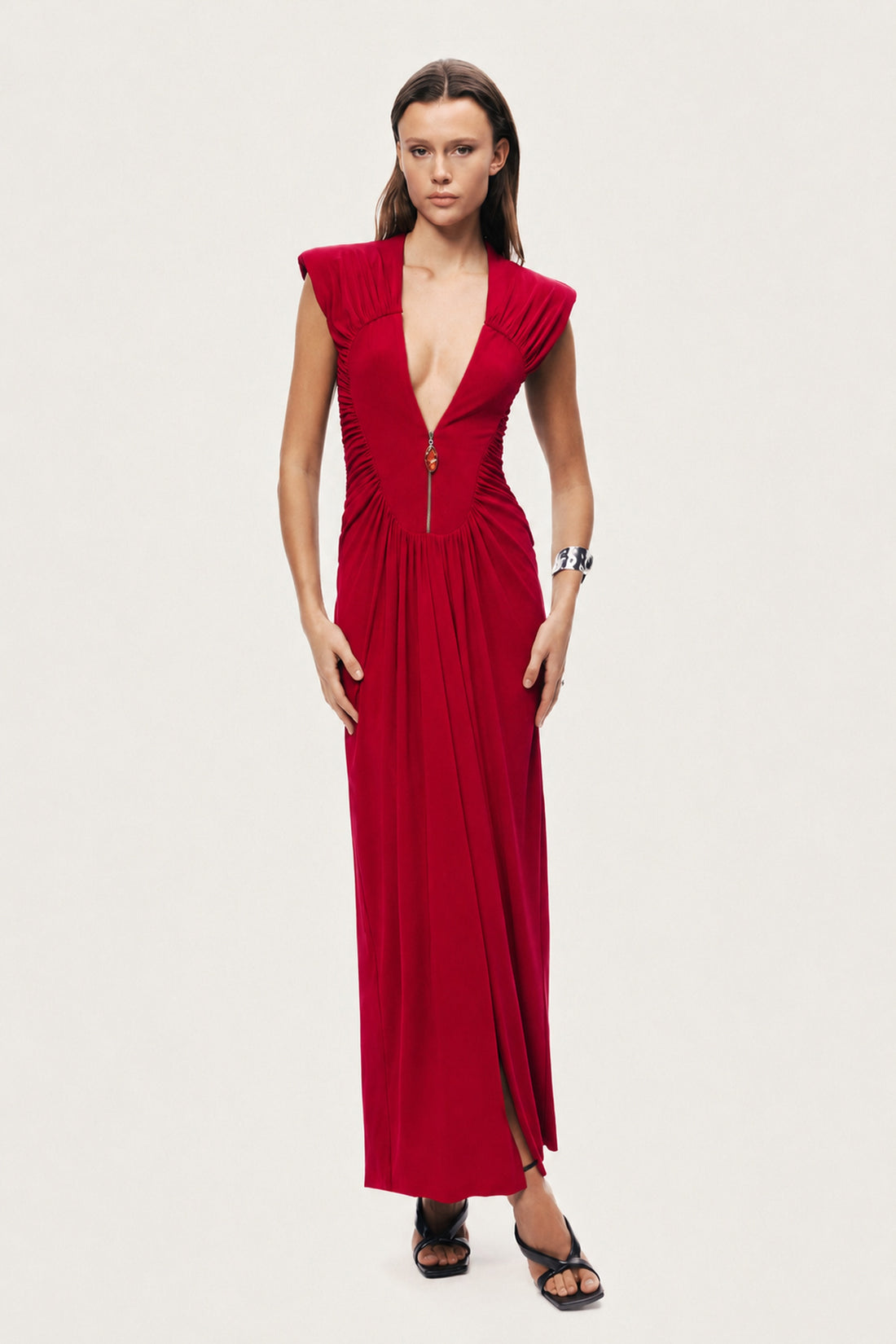 Draped Zip-Detail Maxi Dress