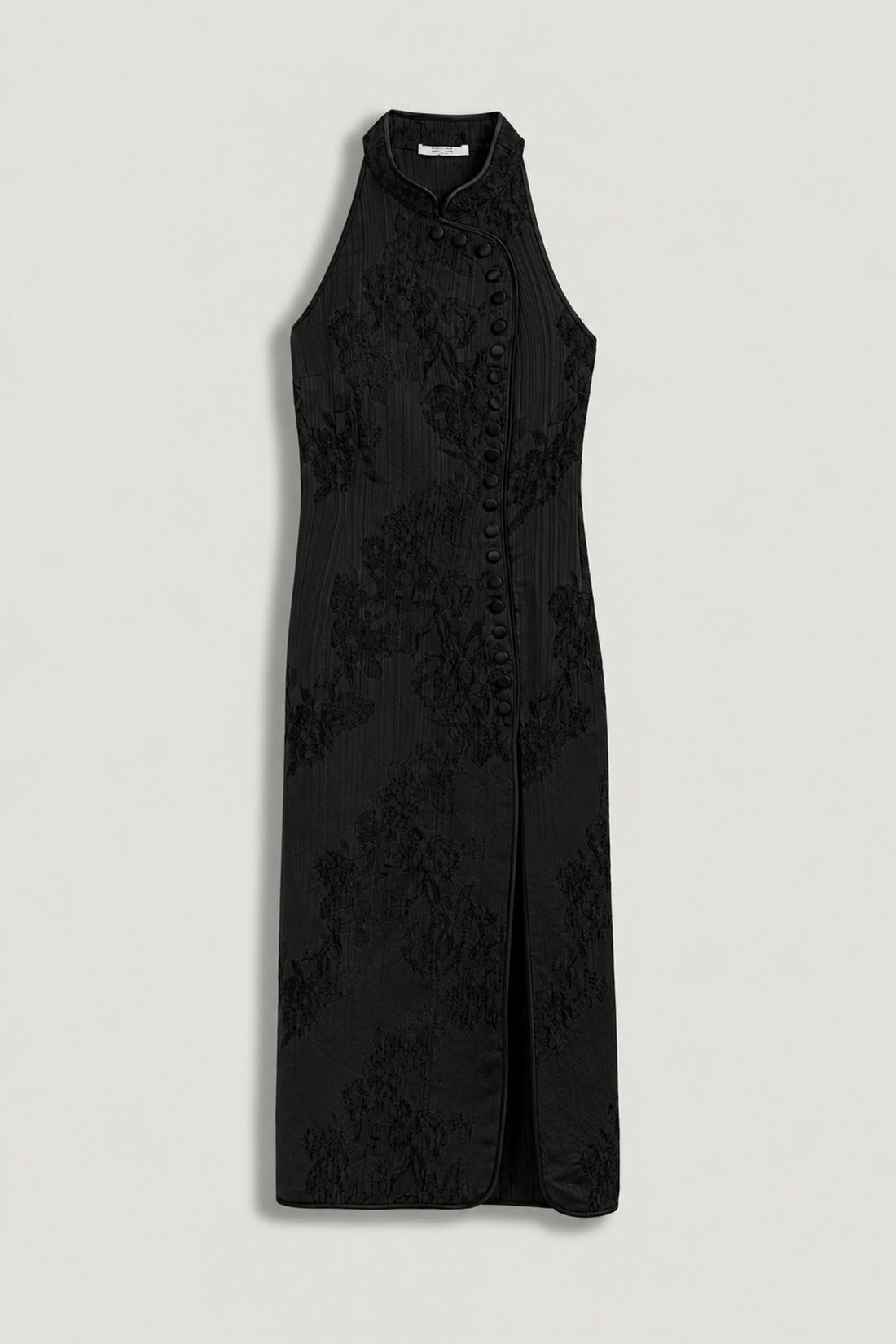 Jacquard Halterneck Midi Dress with Button Detail