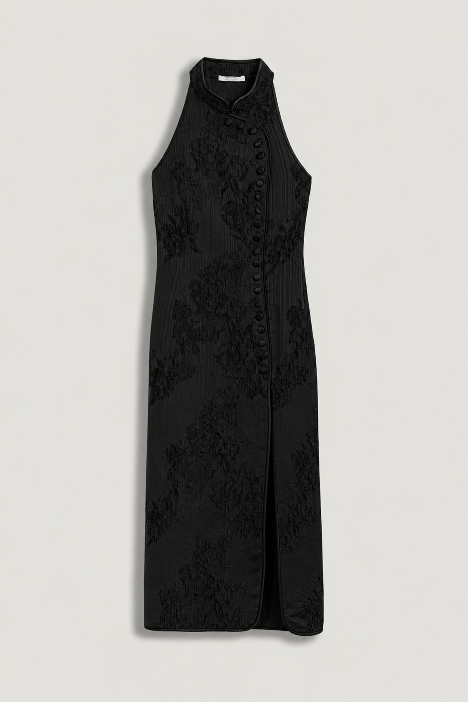 Jacquard Halterneck Midi Dress with Button Detail