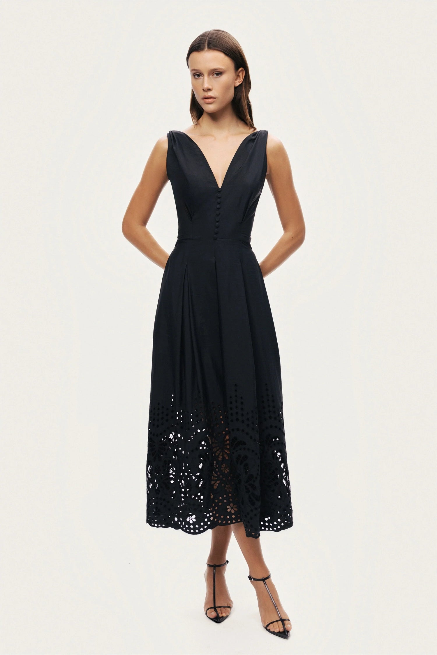 Sleeveless Embroidered Midi Dress – Nocturne