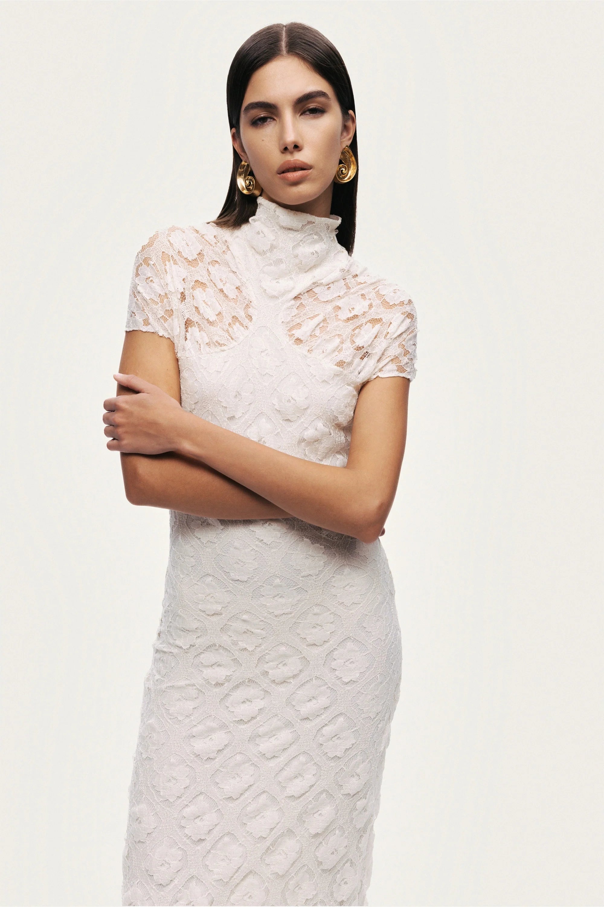 High-Neck Lace Maxi Dress