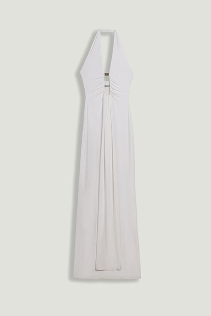 Draped Buckle-Detail Maxi Dress