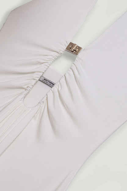 Draped Buckle-Detail Maxi Dress