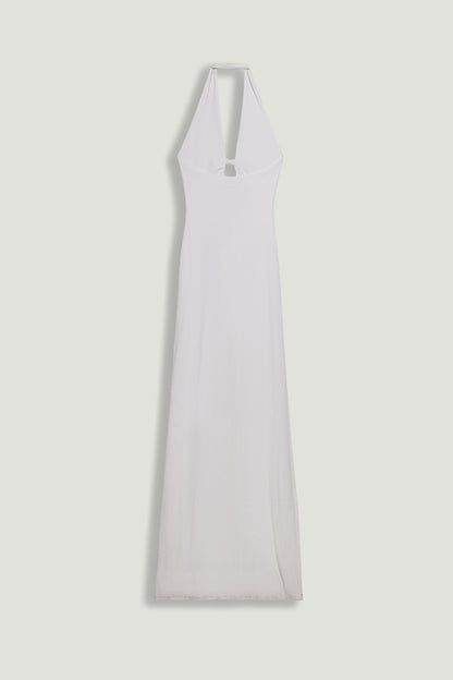 Draped Buckle-Detail Maxi Dress