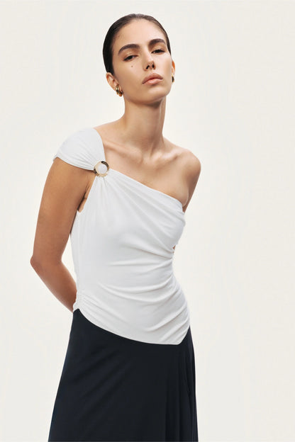 One-Shoulder Contrast Maxi Dress