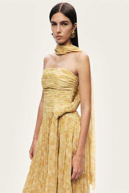 Printed Strapless Midi Dress