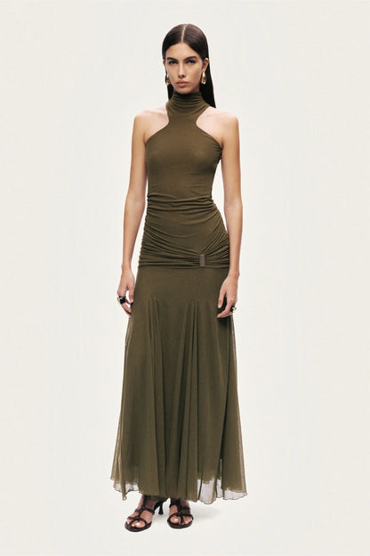 Halter Neck Draped Maxi Dress