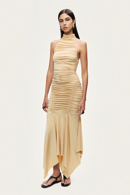 Ruched Halter Midi Dress