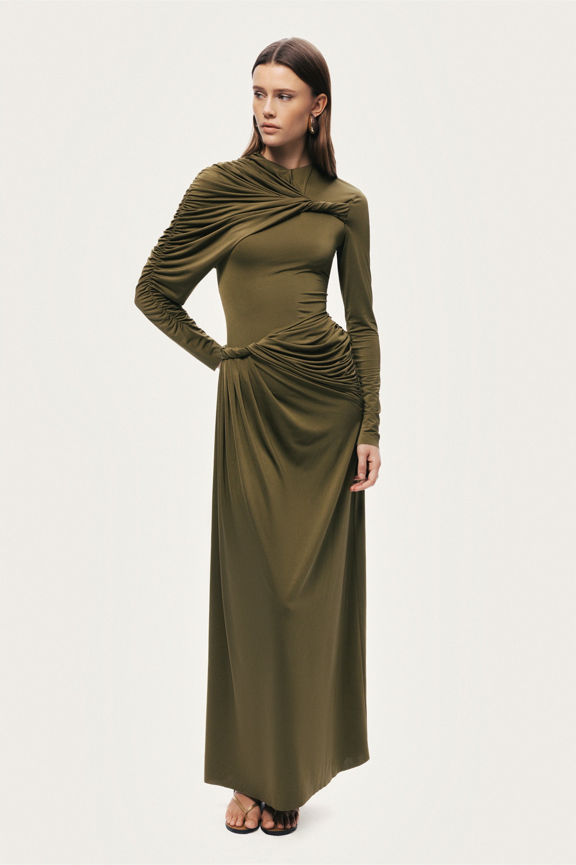 Draped Long Sleeve Maxi Dress