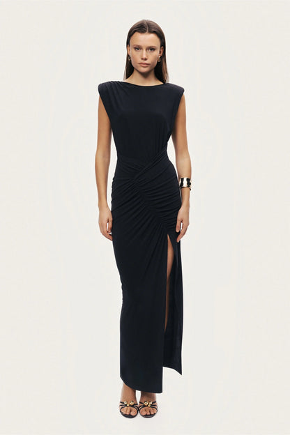 Ruched Side-Slit Maxi Dress