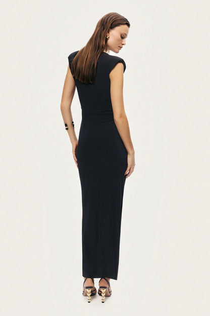 Ruched Side-Slit Maxi Dress