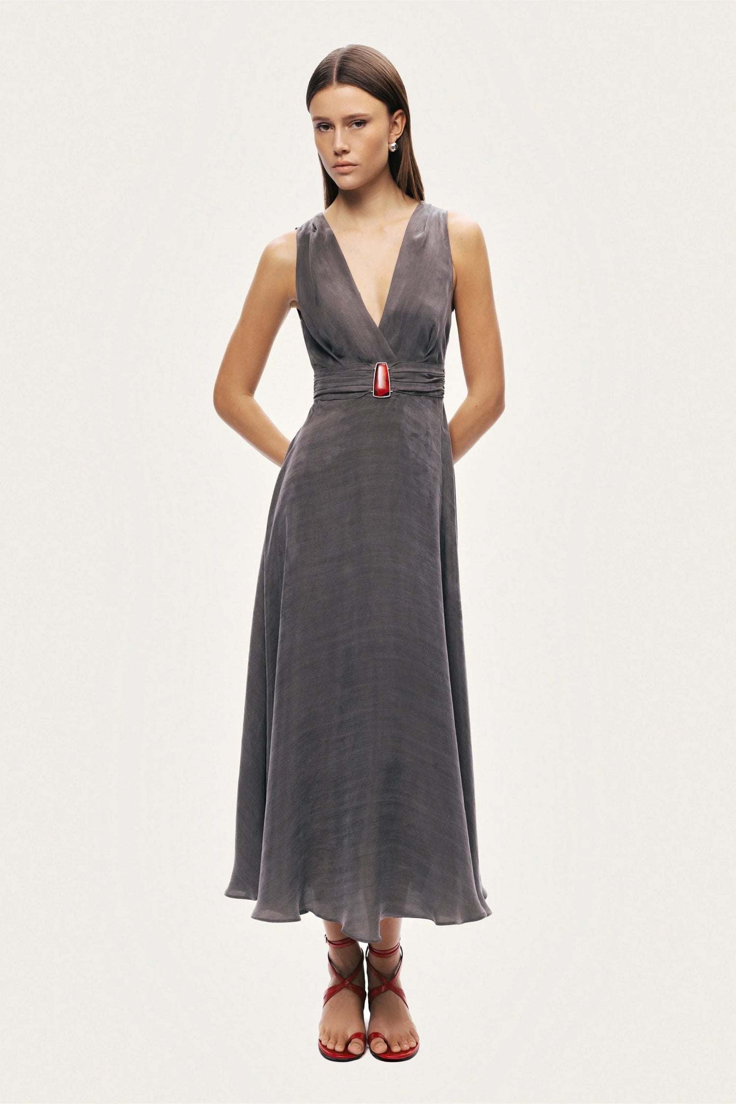 V-Neck Sleeveless Midi Dress