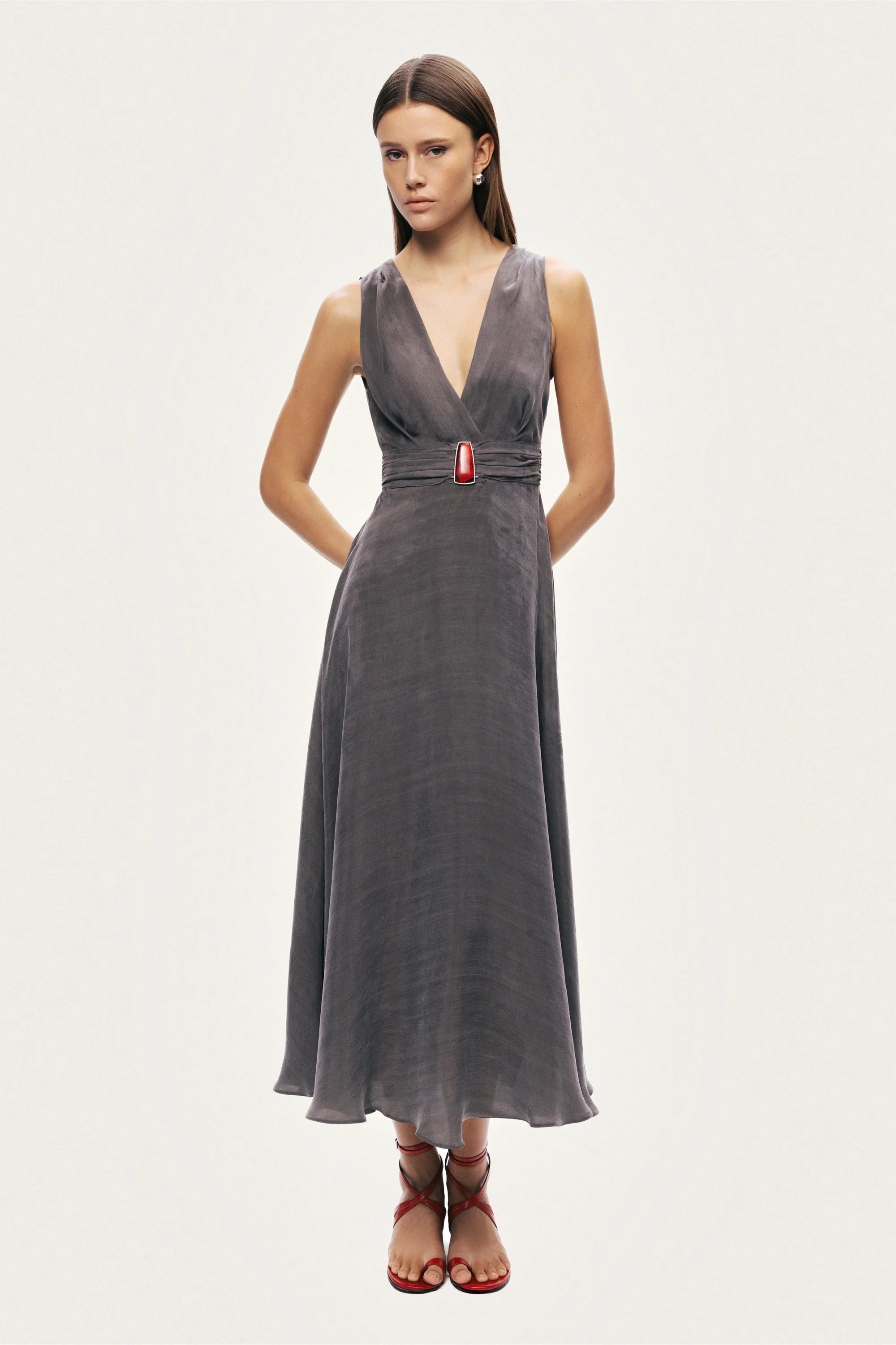 V-Neck Sleeveless Midi Dress