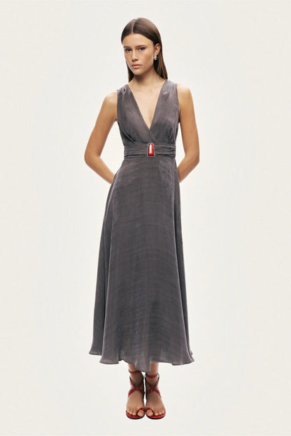 V-Neck Sleeveless Midi Dress