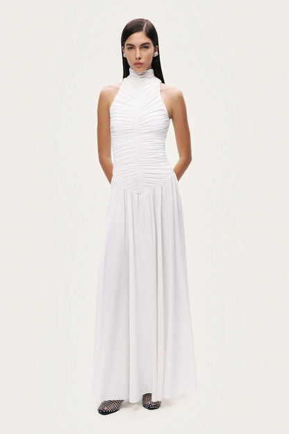 Ruched High-Neck Maxi Dress