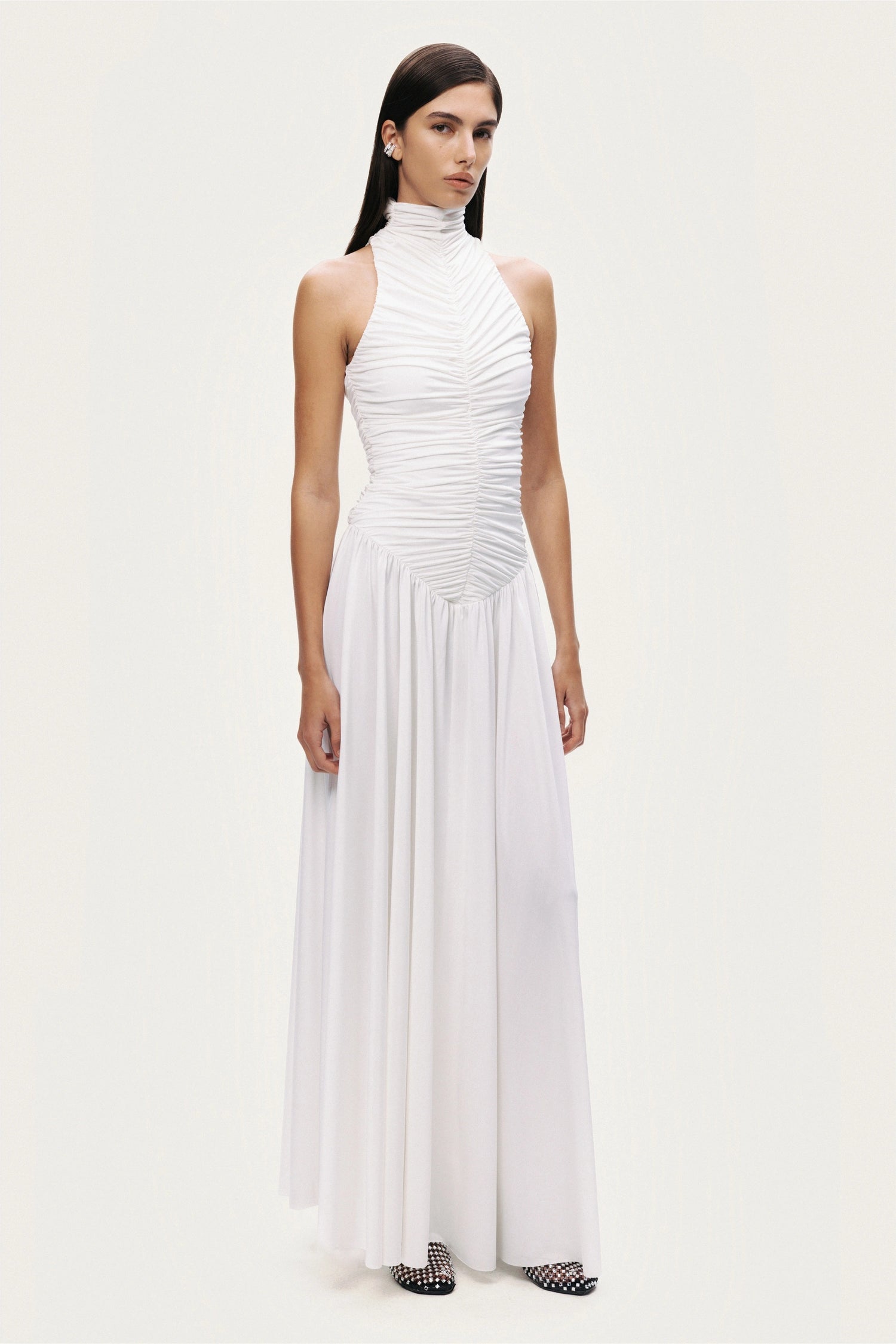 Ruched High-Neck Maxi Dress – Nocturne
