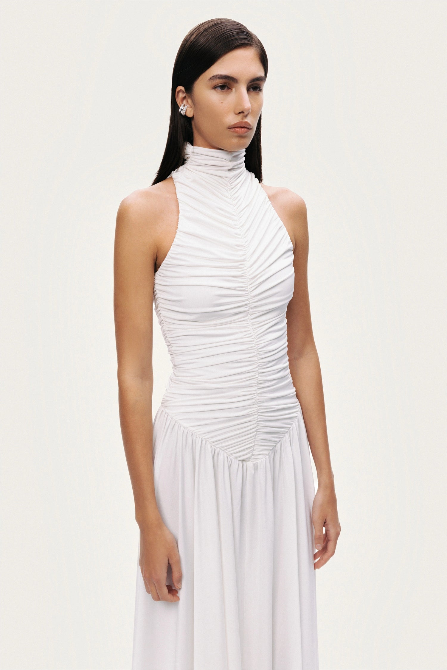 Ruched High-Neck Maxi Dress