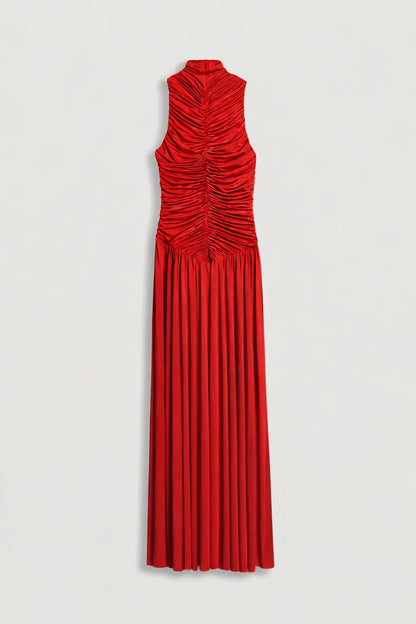 Ruched High-Neck Maxi Dress