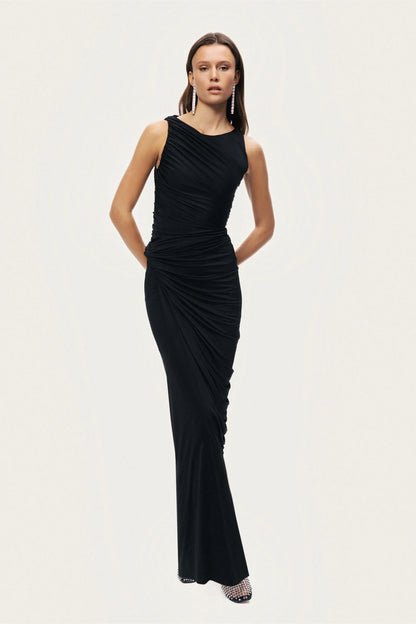 Draped Sleeveless Maxi Dress