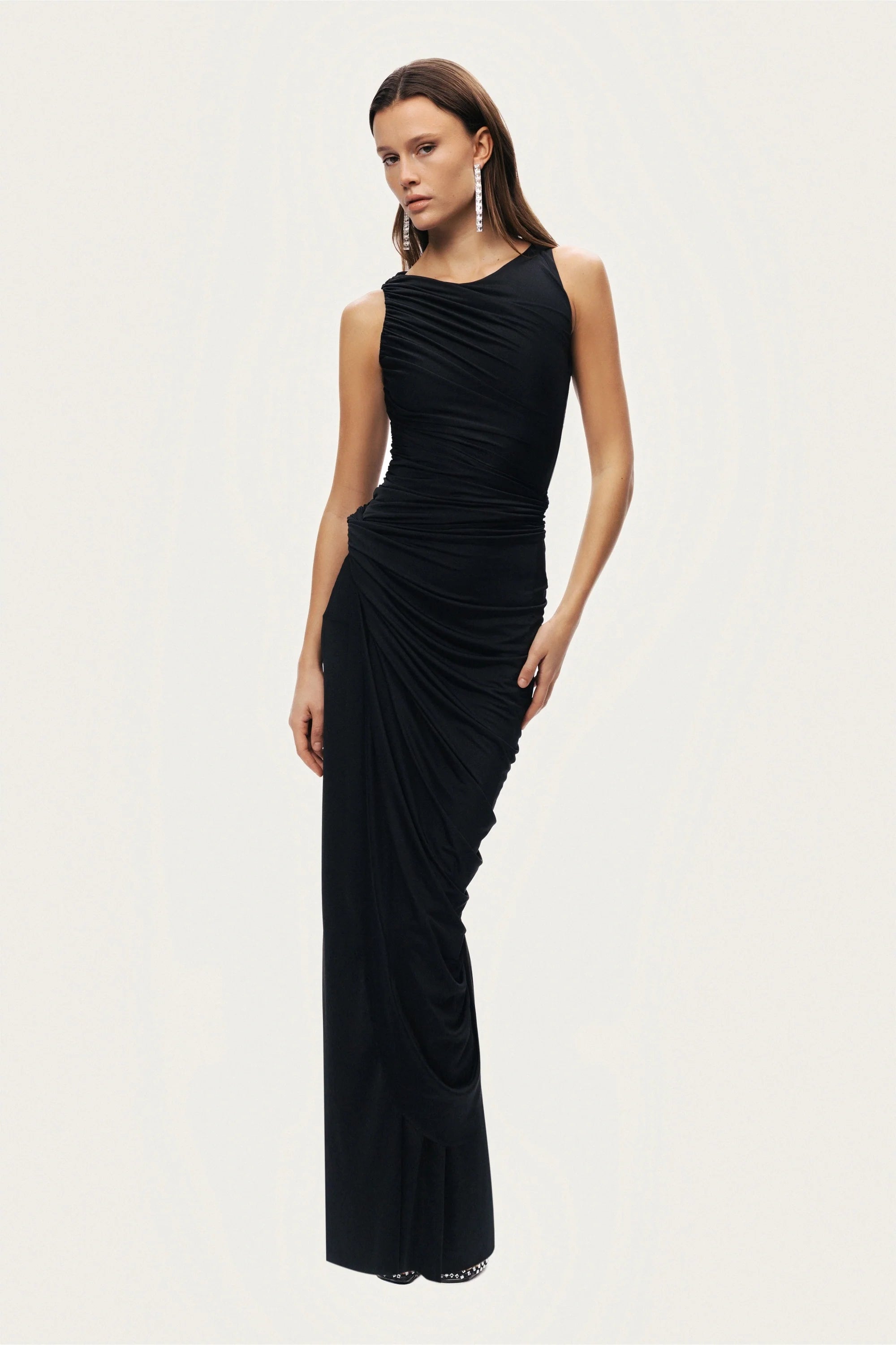 Draped Sleeveless Maxi Dress