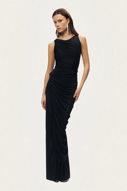 Draped Sleeveless Maxi Dress