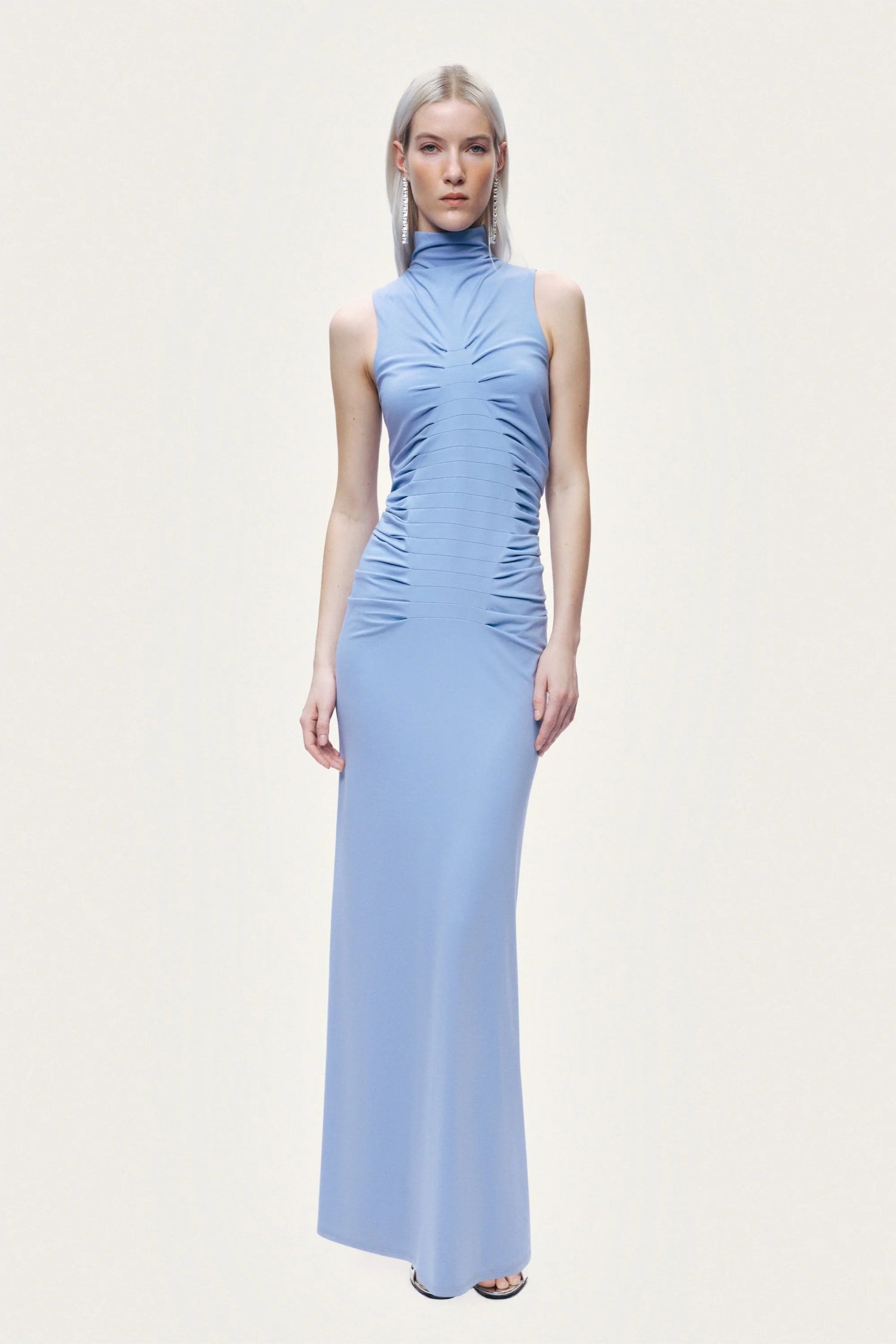Ruched High-Neck Maxi Dress