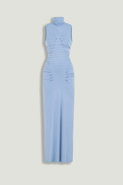 Ruched High-Neck Maxi Dress