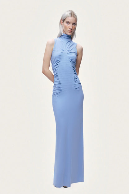 Ruched High-Neck Maxi Dress