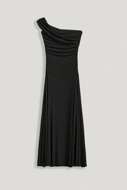 Asymmetric Off-Shoulder Ruched Maxi Dress