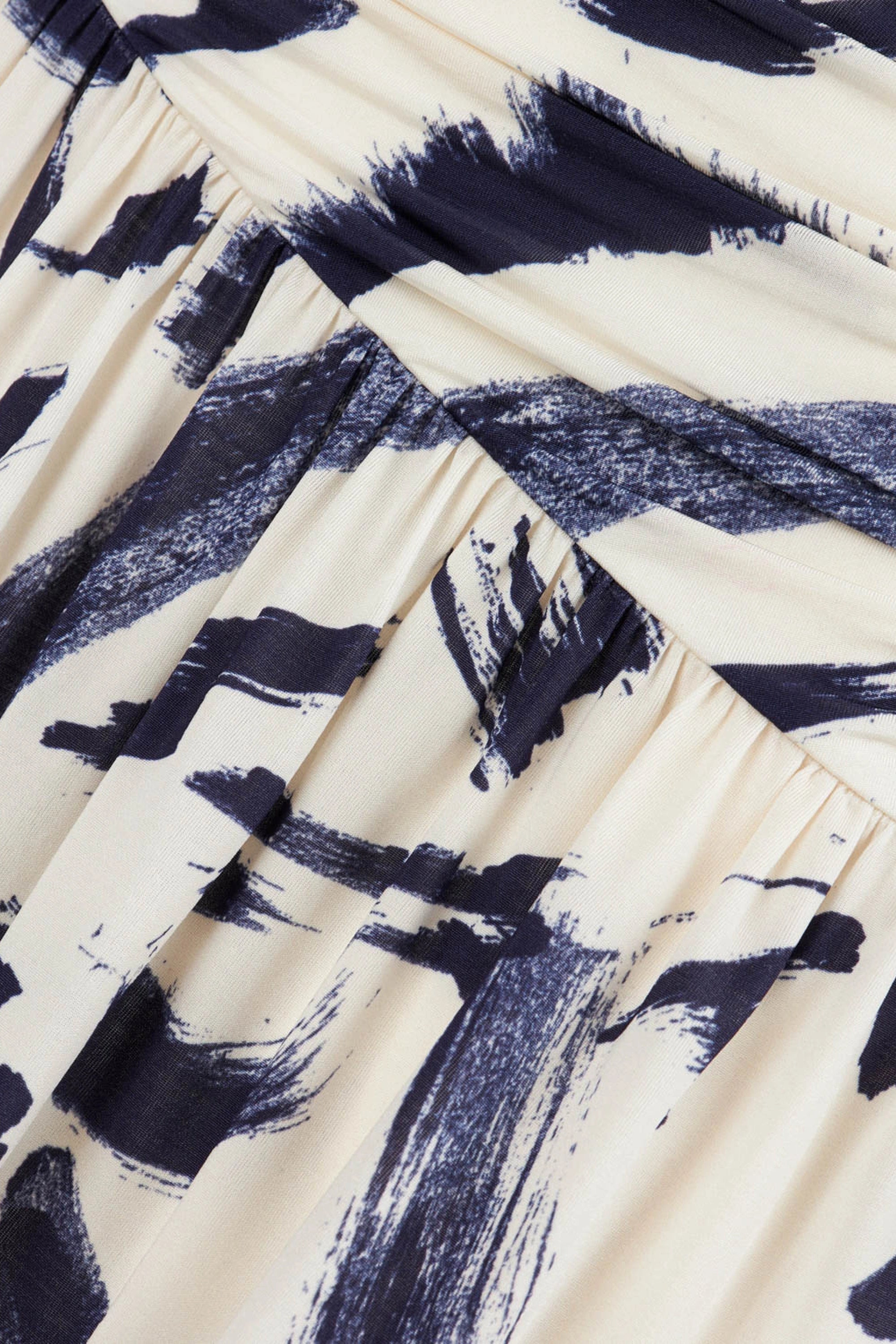Printed One-Shoulder Draped Midi Dress